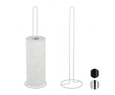 Relaxdays Ersatzrollenhalter, 2er Set, je 5 Ersatzrollen Toilettenpapier, Metall, freistehend, HxD: 50 x 14 cm, weiß, 2 Stück