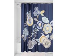 iDesign Garden Floral Duschvorhang | Designer Duschvorhang mit stabiler Aufhängung| zeitlos schöner Badewannenvorhang 183,0 cm x 183,0 cm | Polyester blau/bunt