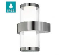 EGLO LED Außen-Wandlampe Beverly 1, 2 flammige Außenleuchte, Wandleuchte aus Edelstahl und Kunststoff, Farbe: Silber, weiß, IP44