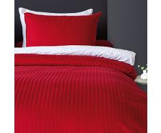 Heckett Lane Bettwäsche 100% Baumwolle Mako-Satin Uni Stripe 135x200 (80x80) Aurora Red