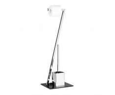 Relaxdays WC Garnitur GLASS H x B x T: 77 x 25 x 25 cm Toilettenpapierhalter aus Glas und Metall in Edelstahl-Optik mit Klobürste als Klopapierhalter freistehend WC Bürstengarnitur, silber-schwarz