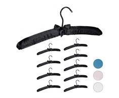 Relaxdays Kleiderbügel Satin, 10er Pack, weich gepolstert, 360° drehbarer Haken, dekorative Schleife, 38 cm, schwarz