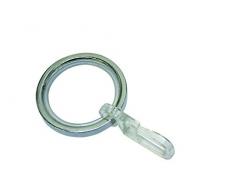 Gardinia Gardinenringe für Gardinenstangen mit 20 mm Durchmesser, Inklusive Gleiteinlage und Faltenlegehaken, 10 Stück, Serie Chicago, Breite 4 mm, Metall, Chrom