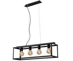 Briloner Leuchten Pendelleuchte, Pendellampe 4-flammig, Hängelampe retro/vintage, Black Steel, 4x E27, max. 40 Watt, Schwarz, 750x200x1200mm (LxBxH)
