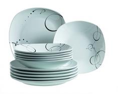 Mäser, Serie Chanson, Tafelservice 12-teilig, Geschirrset für 6 Personen, leicht eckig aus Porzellan