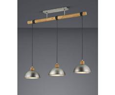 303400367 DELHI Pendelleuchte Deckenleuchte Deckenpendel 3x E27 Nickel antik Holztülle