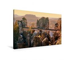 Premium Textil-Leinwand 90 x 60 cm Quer-Format Bastei, Sächsische Schweiz | Wandbild, HD-Bild auf Keilrahmen, Fertigbild auf hochwertigem Vlies, Leinwanddruck von Klaus-Peter Huschka
