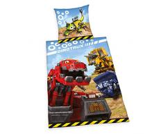 Herding DINOTRUX Bettwäsche-Set, Kopfkissenbezug 80x80cm, Bettbezug 135x200cm, 100% Baumwolle, Linon, mit praktischer Knopfleiste