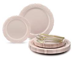 Occasions Fach“360 PCS / 60 Guest Hochzeit Einweg-Kunststoff-Teller und Besteck Combo Set (Portofino Erröten Rosa, Gold Silber)
