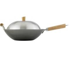 Helen Chens Asian Kitchen Flat Bottom Wok, Carbon Steel with Lid and Stir Fry Spatula, Recipes Included, 14-inch, 4 Piece Set