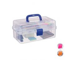 Relaxdays Transparente Plastikbox, 9 Fächer, Werkzeugbox, Nähkästchen, Werkzeugkoffer, Werkzeug, HBT 14x33x19 cm, blau