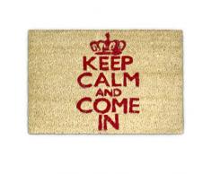 Relaxdays 10017713 Fußmatte Kokos KEEP CALM 40 x 60 cm Kokosmatte mit rutschfestem PVC Boden Fußabtreter aus Kokosfaser als Schmutzfangmatte und Sauberlaufmatte Fußabstreifer für Außen und Innen Matte, beige
