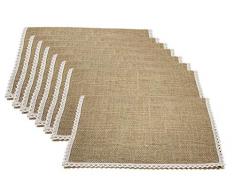 FiveRen Jute Sackleinen Tischset, Super Wert Hand gemacht Tischset & Eines der kleinen Haus 40x30cm (8er-Set, Jute)