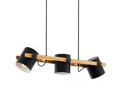 EGLO Pendellampe Hornwood, 3 flammige Vintage Pendelleuchte im Industrial Design, Retro Hängellampe aus Stahl und Holz, Farbe: schwarz, creme, braun, Fassung: E27