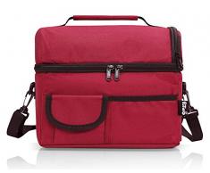 PuTwo Kühltasche 8L Lunch Tasche Lunchbox Bento Box Schwarz Kühltasche Mittagessen Tasche Lunchtasche Isoliertasche Picknicktasche mit YKK Reißverschluss und verstellbarer Schultergurt - Weinrot