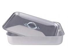 Pentole Agnelli Rechteckiger Bräter mit Deckel, abgerundete Ecken, aus BLTF-Aluminium, mattiert, silberfarben 26x20 cm Silber/schwarz