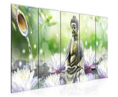 Bilder Feng Shui Buddha Wandbild 200 x 80 cm Vlies - Leinwand Bild XXL Format Wandbilder Wohnzimmer Wohnung Deko Kunstdrucke Grün 5 Teilig - MADE IN GERMANY - Fertig zum Aufhängen 018255a