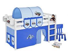 Lilokids JELLE2054KW-TRECKER-BLAU Spielbett Jelle Trecker, Hochbett mit Vorhang Kinderbett, Holz, blau, 208 x 98 x 113 cm