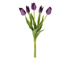 Real-Touch Tulpenbund mit 5 Blüten, 53 cm, Frühjahrsdeko, Frühlingsdeko, Osterdeko, Kunstblumen, Künstliche Blumen, Violett