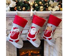 WEWILL rote traditionelle Weihnachtsstrümpfe Satz von 3 Santa Rentier Schneemann, Ho Ho Ho (Stil 4)