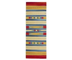 Jute & Co Kelim Teppich aus hochwertigem Baumwolle, handgewebt, Mehrfarbig, 60 x 160 cm