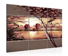 Bilder Afrika Elefant Wandbild 120 x 80 cm - 3 Teilig Vlies - Leinwand Bild XXL Format Wandbilder Wohnzimmer Wohnung Deko Kunstdrucke Braun Grau - MADE IN GERMANY - Fertig zum Aufhängen 001031b