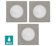 EGLO 3er Set LED Bodeneinbauleuchte Lamedo, 1 flammige Einbauleuchte, Wegelampe aus Edelstahl, Farbe: Silber, Glas: Weiß, satiniert, eckig, IP67