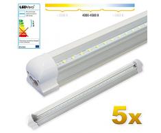 LEDVero 5x SMD LED Röhre 60 cm inklusive Fassung in neutralweiss- Leuchtstoffröhre T8 G13 Tube transparent Abdeckung - Lichtleiste mit 8 W, 800lm- montagefertig