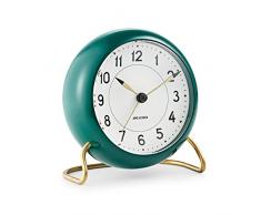 Arne Jacobsen Station Tischuhr, Aluminium, grün, 11cm