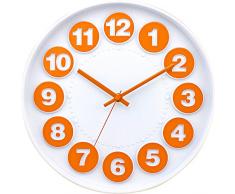BUVU ZH09816A Wanduhr, Plastik, weiß/orange, 30 x 30 x 5 cm