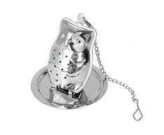 Metaltex Eule geformte Tee-Ei mit Kette und Abtropfschale, Silber