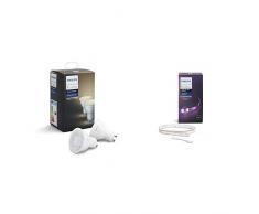 Philips Hue White Ambiance GU10 LED Spot 2-er Set, dimmbar & Philips Hue LightStrip+ Erweiterung für Basis Set, 1m, dimmbar, bis zu 16 Millionen Farben, steuerbar via App, kompatibel mit Amazon Alexa