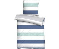 biberna 0024228 Soft-Seersucker Bettwäsche Garnitur mit Kopfkissenbezug (Baumwolle) 1x 155x200 cm + 1x 80x80 cm, Kornblau