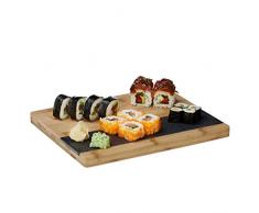Relaxdays Schneidebrett Bambus, Schieferplatte, Servierplatte, rustikal, massiv, HxBxT: 2 x 30,6 x 25 cm, Holz, natur