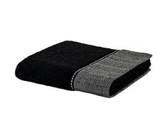 möve Brooklyn Gästetuch Uni mit Fischgratbordüre 30 x 50 cm aus 85 % Baumwolle / 10 % Viskose aus Bambus-Zellstoff / 5 % Leinen, black