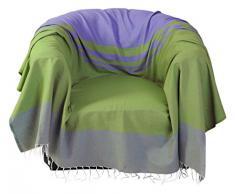 Fouta Futée Sessel-Überwurf, quadratisch aus Baumwolle blau/grün 200 x 200 cm