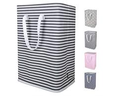 DOKEHOM 24-Inches Verdickte Faltbare Runde Lagerung Wäschekörbe, Baumwolle (Grau Gurte, XL) EINWEG