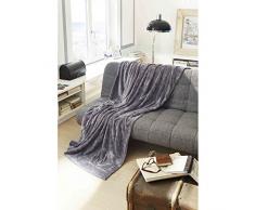 TOM TAILOR Angorina-Fleece Wohndecke 150 x 200 cm, naturweiß, Mikrofaser, Lila, 1x 150x200 cm