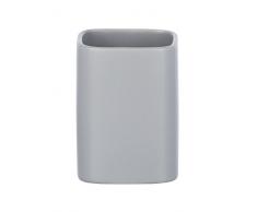 WENKO Zahnputzbecher Hexa - Zahnbürstenhalter für Zahnbürste und Zahnpasta, Keramik, 6,5 x 9 x 6,5 cm, grau