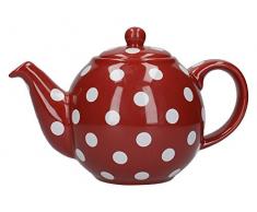 London Pottery Teekanne rund, für 2 Tassen, Rot mit weißen Punkten
