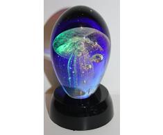 Hot Blau Glas Kristall Quallen (Glow in the Dark) W/Frei Light Base