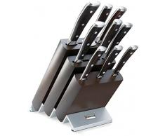 Wüsthof Messerblock, Ikon (9865), Design-Holzblock aus brauner Esche mit 7 Kochmessern, 1 Fleischgabel und 1 Wetzstahl, Küchenmesser-Set
