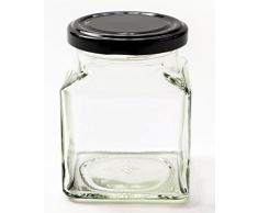 Nutleys Marmeladengläser, 200 ml, 36 Stück, quadratisch, Chutney-Gläser, Schwarz, mit Deckel