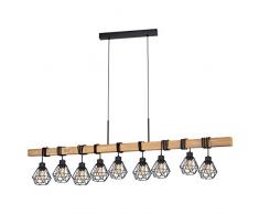 EGLO Pendellampe Townshend 5, 9 flammige Vintage Pendelleuchte im Industrial Design, Retro Hängelampe aus Stahl und Holz, Farbe: Schwarz, braun, Fassung: E27