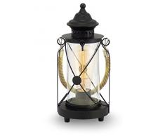 EGLO Tischlampe Bradford, 1 flammige Vintage Tischleuchte, Laterne, Nachttischlampe aus Stahl, Farbe: schwarz, Glas: klar, Fassung: E27, inkl. Schalter
