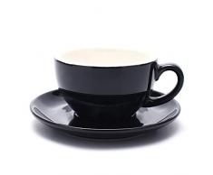 Coffeezone Latte Art Tasse und Untertasse, 3 Kapazitäten für Latte & Cappuccino & Double Espresso, New Bone China Mate for Coffee Shop & Barista 10.5 oz glänzend schwarz