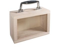 Rayher 62842505 Holz-Koffer mit Sichtfenster,18 x 8 x 13 cm, mit silbernem Griff, Bastelkoffer; Holzkoffer, Holzbox, FSC zertifiziert