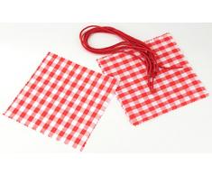 Fackelmann Schmuckdeckchen mit Kordel, Verzierung für Einmachgläser, Marmeladendeckchen aus Baumwolle (Farbe: Rot/Weiß), Menge: 6 Stück