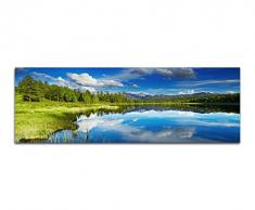 Panoramabild auf Leinwand und Keilrahmen 150x50cm Russland Wald Wiese See Wolken