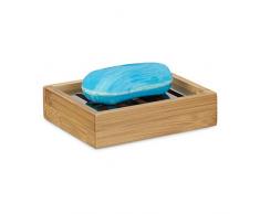 Relaxdays Seifenablage Bambus eckig, Abtropfgitter aus Edelstahl, hygenisch, HxBxT: 3 x 12,5 x 10 cm, natur